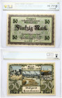 Lithuania MEMEL 50 Mark 1922 Banknote. French Administration Chamber of Commerce. Pick # 7b. Ros. 852b 50 Mark S/N 069362. Printer: Gebruder Parcus; M...