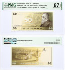 Lithuania 50 Litu 1991 Banknote. Bank of Lithuania Pick#49a 1991 (ND 1993) 50 Litu - Printer: USBC S/N AC0000030 - Correct Spelling of 'Valdybos'. PMG...