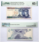 Lithuania 10 Litu 1993 Banknote. Bank of Lithuania Pick#56a 1993 10 Litu - Printer: USBC S/N KAC4847207 - Wmk: Arms 'Vytis'. PMG 65 Gem Uncirculated