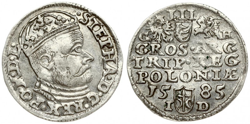 Poland 3 Groszy 1585 GH Olkusz. Stephen Bathory(1576–1586). Averse: Crowned bust...