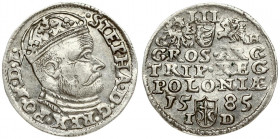 Poland 3 Groszy 1585 GH Olkusz. Stephen Bathory(1576–1586). Averse: Crowned bust. Reverse: Value and armorial above legend; date and mintmaster. Silve...