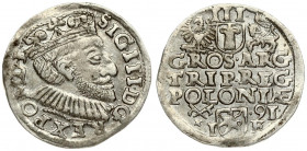 Poland 3 Groszy 1591 Poznan. Sigismund III Vasa (1587-1632). Crown coins. Averse: Crowned bust right. Reverse: Value; divided date; symbols and two-li...