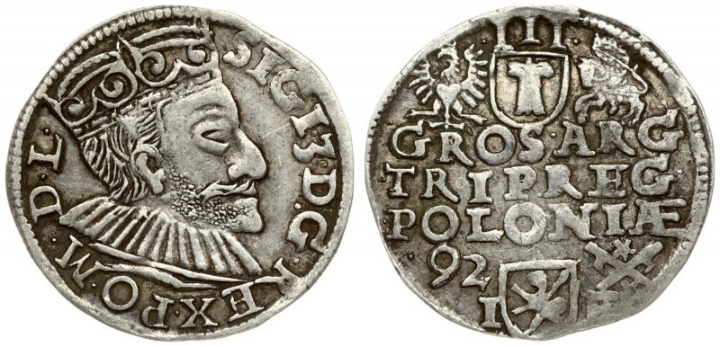 Poland 3 Groszy 1592 Poznan. Sigismund III Vasa (1587-1632). Crown coins. Averse...