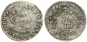 Poland 3 Groszy 1592 Olkusz. Sigismund III Vasa (1587-1632). Averse: Crowned bust. Reverse: Value and armorial above legend; date and mintmaster below...