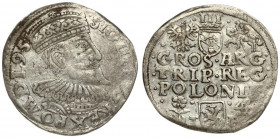 Poland 3 Groszy 1595 Wschow. Sigismund III Vaza(1587–1632). Averse: Crowned bust. Reverse: Value and armorial above legend; date and mintmaster below....