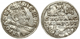 Poland 3 Groszy 1597 Bydgoszcz. Sigismund III Vaza(1587–1632). Averse: Crowned bust. Reverse: Value and armorial above legend; date and mintmaster bel...