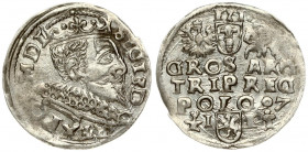 Poland 3 Groszy 1597 Wschow. Sigismund III Vaza(1587–1632). Averse: Crowned bust. Reverse: Value and armorial above legend; date and mintmaster below....