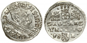 Poland 3 Groszy 1598 Bydgoszcz. Sigismund III Vaza(1587–1632). Averse: Crowned bust. Reverse: Value and armorial above legend; date and mintmaster bel...