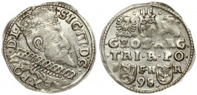 Poland 3 Groszy 1598 Poznan. Sigismund III Vasa (1587-1632). Crown coins. Averse: Crowned bust right. Reverse: Value; divided date; symbols and two-li...
