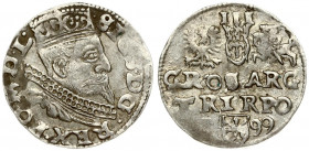 Poland 3 Groszy 1599 Wschow. Sigismund III Vaza(1587–1632). Averse: Crowned bust. Reverse: Value and armorial above legend; date and mintmaster below....