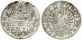 Poland 1 Grosz 1611. Sigismund III Vaza(1587–1632). Averse: Large crown above legend. Reverse: Eagle with shield on breast. Silver. KM 11