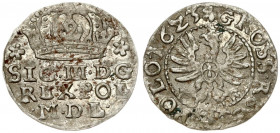 Poland 1 Grosz 1623 Krakow. Sigismund III Vaza(1587–1632) Averse: Large crown above legend. Reverse: Eagle with shield on breast; lion in shield below...