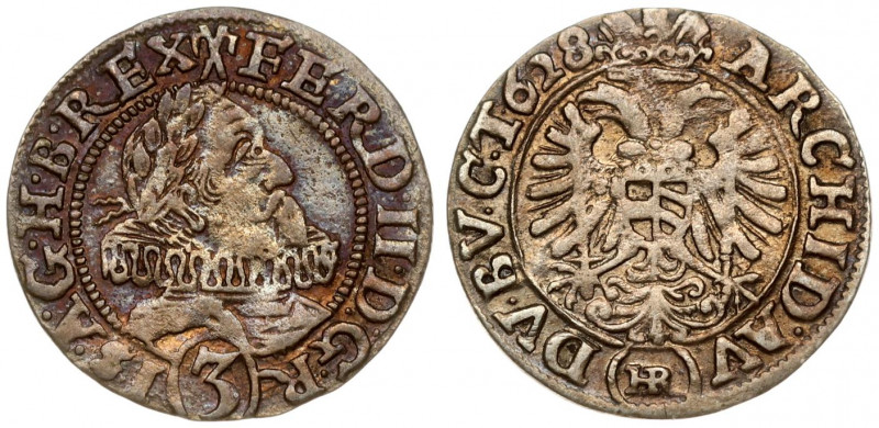 Poland SILESIA 3 Kreuzer 1628 HR Ferdinand II(1619-1637). Averse: Laureate bust ...