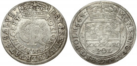 Poland 1 Gulden (Tymf) 1663 AT Bydgoszcz. John II Casimir Vasa (1649–1668). Averse: Crowned monogram. Reverse: Crowned shield; XXX GRO on shield. Silv...