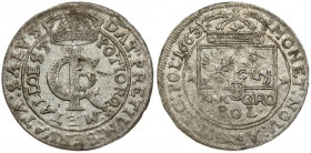 Poland 1 Gulden (Tymf) 1663 AT Lviv. John II Casimir Vasa (1649–1668). Averse: Crowned monogram. Reverse: Crowned shield; XXX GRO on shield. (Very rar...
