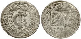 Poland 1 Gulden (Tymf) 1663 AT. John II Casimir Vasa (1649–1668). Averse: Crowned monogram. Reverse: Crowned shield; XXX GRO on shield. (Period after ...