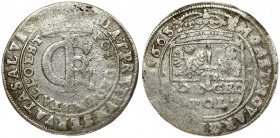 Poland 1 Gulden (Tymf) 1663 AT Bydgoszcz. John II Casimir Vasa (1649–1668). Averse: Crowned monogram. Reverse: Crowned shield; XXX GRO on shield. Silv...