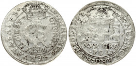 Poland 1 Gulden (Tymf) 1663 AT Bydgoszcz. John II Casimir Vasa (1649–1668). Averse: Crowned monogram. Reverse: Crowned shield; XXX GRO on shield. (SAL...