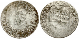 Poland 1 Gulden (Tymf) 1663 AT. John II Casimir Vasa (1649–1668). Averse: Crowned monogram. Reverse: Crowned shield; XXX GRO on shield.( Reverse: MONE...