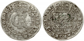 Poland 1 Gulden (Tymf) 1665 AT Bydgoszcz. John II Casimir Vasa (1649–1668). Averse: Crowned monogram. Reverse: Crowned shield; XXX GRO on shield. (PRE...