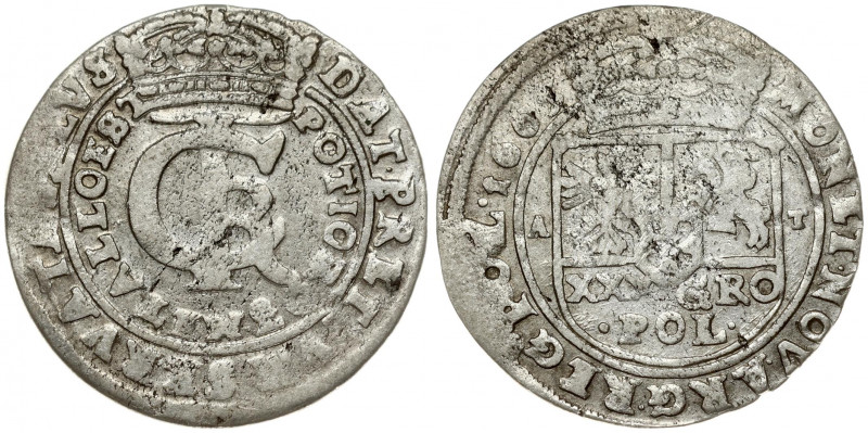 Poland 1 Gulden (Tymf) 1665 AT. John II Casimir Vasa (1649–1668). Averse: Crowne...