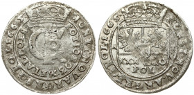Poland 1 Gulden (Tymf) 1665/1665 AT. John II Casimir Vasa (1649–1668). Averse: Crowned monogram. Reverse: Crowned shield; XXX GRO on shield. (Date on ...