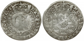 Poland 1 Gulden (Tymf) 1665 AT Bydgoszcz. John II Casimir Vasa (1649–1668). Averse: Crowned monogram. Reverse: Crowned shield; XXX GRO on shield. Silv...