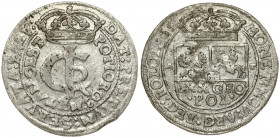 Poland 1 Gulden (Tymf) 1665 AT. John II Casimir Vasa (1649–1668). Averse: Crowned monogram. Reverse: Crowned shield; XXX GRO on shield. ( Averse: SALV...