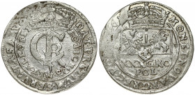 Poland 1 Gulden (Tymf) 1666 AT Bydgoszcz. John II Casimir Vasa (1649–1668). Averse: Crowned monogram. Reverse: Crowned shield; XXX GRO on shield. Silv...
