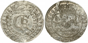 Poland 1 Gulden (Tymf) 1666 AT Bydgoszcz. John II Casimir Vasa (1649–1668). Averse: Crowned monogram. Reverse: Crowned shield; XXX GRO on shield. (PRE...