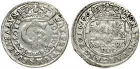 Poland 1 Gulden (Tymf) 1666 AT Bydgoszcz. John II Casimir Vasa (1649–1668). Averse: Crowned monogram. Reverse: Crowned shield; XXX GRO on shield. (SEV...