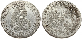 Poland 18 Groszy 1667 Bydgoszcz. John II Casimir Vasa (1649–1668). Averse: Crowned portrait bust right. Reverse: Crowned shield. Silver. Kop. 1773