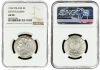 Poland 5 Zlotych 1936 (w) Averse: Radiant crowned eagle with wings open. Reverse: Head of Jozef Pilsudski left. Edge Description: Reeded. Silver . Y 2...