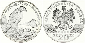 Poland 20 Zlotych 2008 Peregrine Falcon MW Averse: National arms. Averse Legend: RZECZPOSPOLITA POLSKA. Reverse: Peregrine Falcon by 2 chicks in nest ...