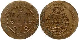 Angola 1 Macuta 1814 Joao VI(1799-1816). Averse: Crowned arms. Reverse: Value and rosettes within beaded circle. Copper. KM 46