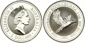 Australia 2 Dollars 1996 Elizabeth II(1952-). Averse: Crowned head right; denomination below. Reverse: Kookaburra in flight; date below. Silver. KM 29...