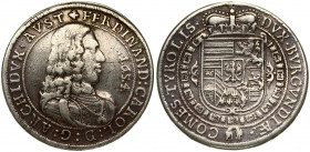 Austria 1 Thaler 1654 Hall. Archduke Ferdinand Karl (1632-1662). Averse: Bust to right. Reverse: Crowned coat-of-arms. Dav. 3367