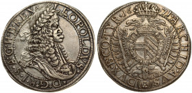 Austria 1 Thaler 1671 (r) Leopold I(1657-1705). Averse: Large bust divides legend at bottom. Reverse: Larger Vienna arms. Silver. Nice patina. KM 1268...