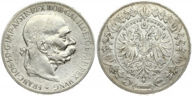 Austria 5 Corona 1900 Franz Joseph I(1848-1916). Averse: Laureate; bearded head right. Reverse: Crowned imperial double eagle within circle surrounded...