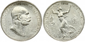 Austria 5 Corona 1908 60th Anniversary of Reign. Franz Joseph I(1848-1916). Averse: Head right. Reverse: Running figure of Fame. Silver. Small Scratch...
