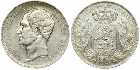 Belgium 5 Francs 1851 Leopold I(1831-1865). Averse: Head left. Averse Legend: LEOPOLD PREMIER ROI DES BELGES. Reverse: Crowned arms on ornate shield d...