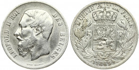 Belgium 5 Francs 1869 Leopold I(1865-1909). Averse: Smaller head; engraver's name near rim; below truncation. Averse Legend: LEOPOLD II ROI DES BELGES...