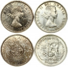 Canada 1 Dollar 1858-1958 British Columbia & 1 Dollar 1864-1964 Charlottetown. Elizabeth II(1952-). Averse: Laureate bust right. Reverse: Totem Pole; ...