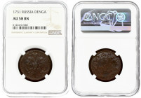 Russia 1 Denga 1731 Anna Ioannovna (1730-1740). No line above the date. Averse: Crowned double-headed eagle. Reverse: Value and date in cartouche. Rev...