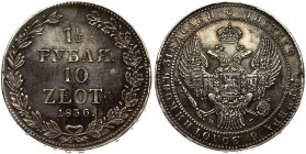 Russia For Poland 1.5 Roubles 10 Zlotych 1836 НГ St. Petersburg. Nicholas I (1826-1855). Averse: Shield within wreath on breast 3 shields on wings. Re...