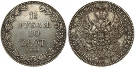 Russia For Poland 1.5 Roubles 10 Zlotych 1836 MW Warsaw. Nicholas I (1826-1855). Averse: Shield within wreath on breast 3 shields on wings. Reverse: V...