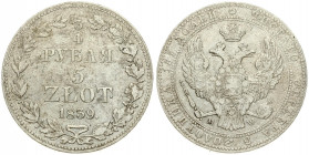 Russia For Poland 3/4 Roubles 5 Zlotych 1839 MW Warsaw Nicholas I (1826-1855). Averse: Shield within wreath on breast 3 shields on wings. Reverse: Val...