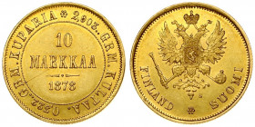 Russia for Finland 10 Markkaa 1878 S Alexander II (1854-1881). Averse: Crowned imperial double eagle holding orb and scepter. Reverse: Denomination an...