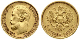 Russia 5 Roubles 1899 (ФЗ) St. Petersburg. Nicholas II (1894-1917). Averse: Head right. Reverse: Crowned double imperial eagle ribbons on crown. Gold....