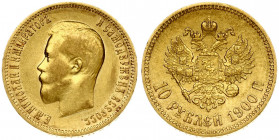 Russia 10 Roubles 1900 (ФЗ) St. Petersburg. Nicholas II (1894-1917). Averse: Head left. Reverse: Crowned double-headed imperial eagle ribbons on crown...